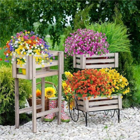 24 Bundle Fake Flowers Outdoor UV Resistant Faux Plants Patio Garden Decor - Picture 5 of 7